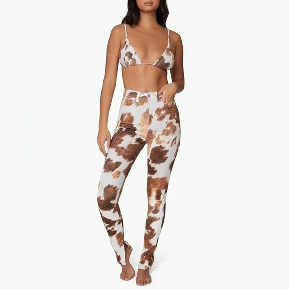 NWT!! WeWoreWhat - Cowhide Stiletto Slit Denim Jean - Size 26 - Picture 1 of 10